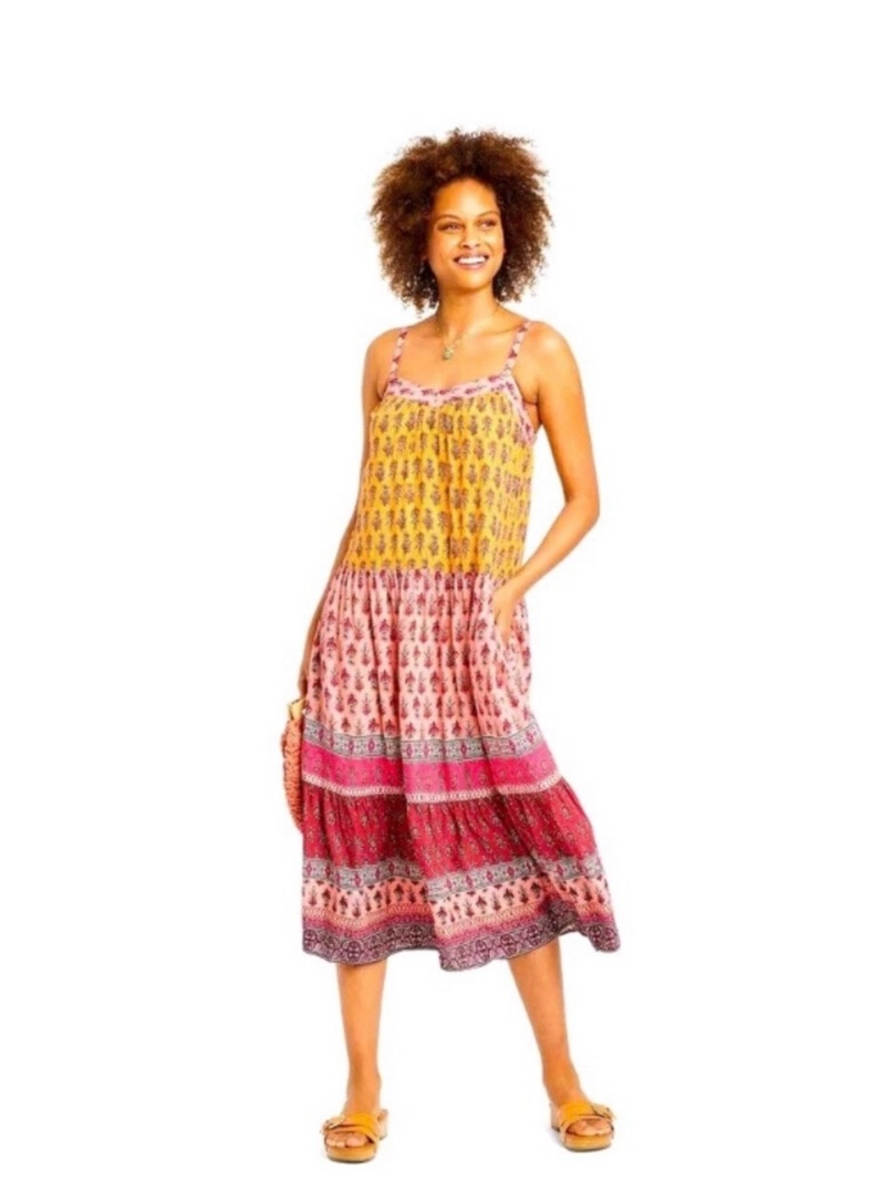 Knox Rose Yellow and Pink Tiered Midi Sundress